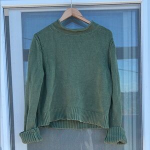 J. Crew Moss Green Cropped Crewneck Sweater
